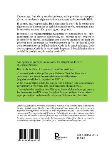 Guide juridique des responsables HSE -Hygiène/Sécurité/Environnement Edition 2023 -de Hermine BALESDENT