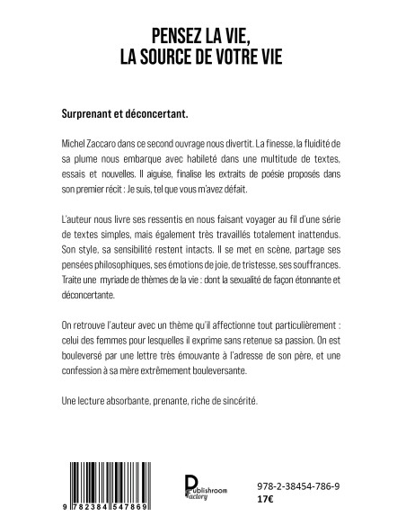 PENSEZ LA VIE, LA SOURCE DE VOTRE VIE de Michel Zaccaro