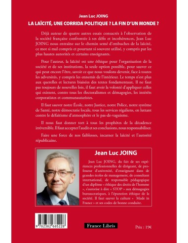 LA LAÏCITÉ, UNE CORRIDA POLITIQUE, LA FIN D'UN MONDE ? de Jean Luc JOING