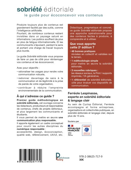 Sobriété éditoriale, le guide pour écoconcevoir vos contenus de Ferréole Lespinasse